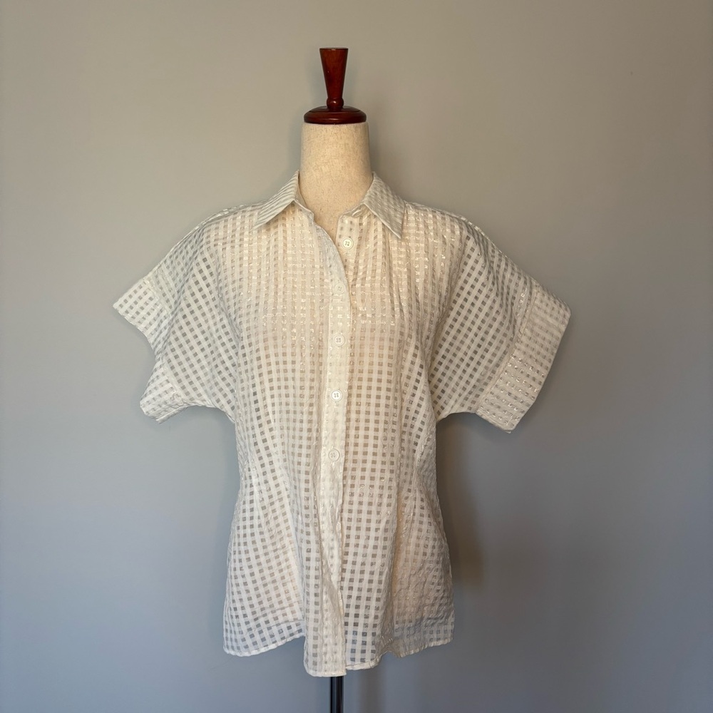Amanda Uprichard Eyelet Style Sheer Button Down size L